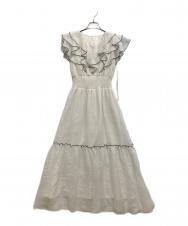 JILL BY JILLSTUART (ジル バイ ジルスチュアート) シアーチェックボリュームフリルワンピース ホワイト サイズ:F
