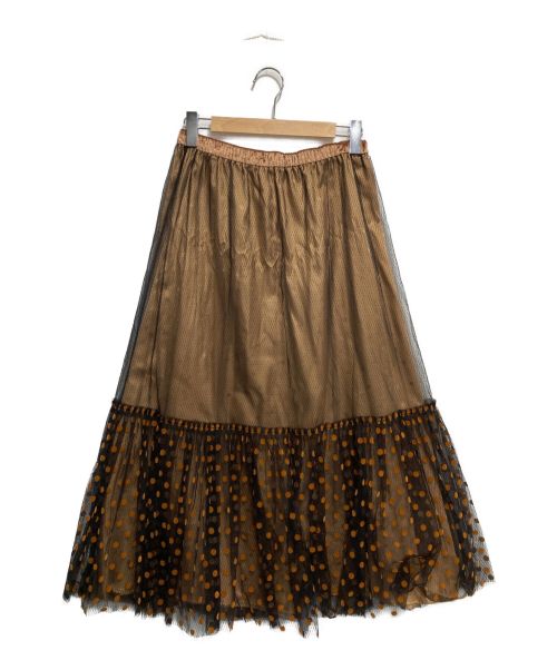 MUVEIL（ミュベール）MUVEIL (ミュベール) ドットチュールロングスカート ベージュ×ブラック サイズ:40の古着・服飾アイテム