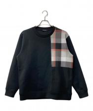 BLACK LABEL CRESTBRIDGE (ブラックレーベル クレストブリッジ) チェックニットドッキングスウェットシャツ ブラック サイズ:L