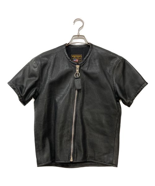 VANSON（バンソン）VANSON (バンソン) SS レザージップシャツ ブラック サイズ:-の古着・服飾アイテム