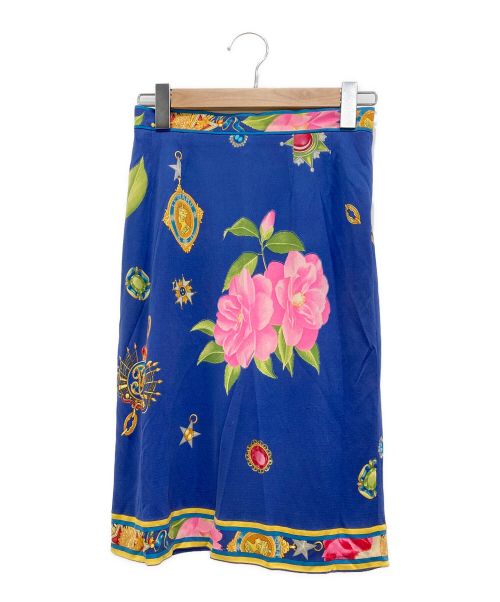 LEONARD（レオナール）LEONARD (レオナール) 総柄シルクスカート ブルー サイズ:1の古着・服飾アイテム