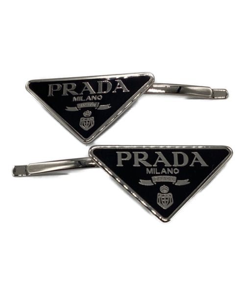 PRADA（プラダ）PRADA (プラダ) ロゴプレートヘアクリップ ブラックの古着・服飾アイテム