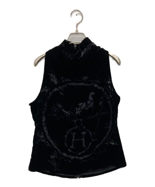 HERMES（エルメス）HERMES (エルメス) ロゴベロアノースリーブブラウス ブラック サイズ:42の古着・服飾アイテム