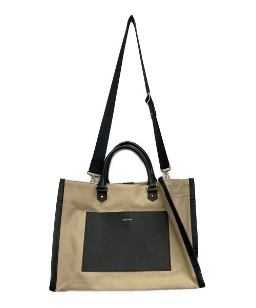 CULLNI（クルニ）CULLNI (クルニ) Leather Trimmed Canvas Handbag ベージュの古着・服飾アイテム