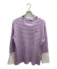 PLAY COMME des GARCONS (プレイコムデギャルソン) 綿天竺ボーダー×綿天竺カットソー パープル サイズ:SIZE XXL