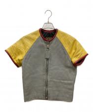 VANSON (バンソン) 半袖パンチングライダース イエロー×グレー サイズ:SMサイズ