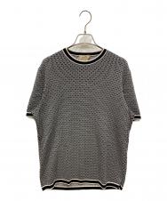 HERMES (エルメス) Hロゴ総柄半袖ニット ホワイト×ブラック サイズ:SIZE M