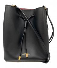LAUREN RALPH LAUREN (ローレンラルフローレン) 巾着レザーショルダーバッグ ブラック