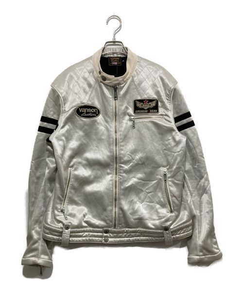 VANSON（バンソン）VANSON (バンソン) スカル刺繍ライダースジャケット ホワイト サイズ:XXLの古着・服飾アイテム