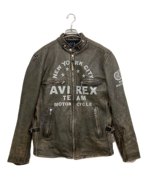 AVIREX（アヴィレックス）AVIREX (アヴィレックス) プリントシングルライダースジャケット ブラック サイズ:XLの古着・服飾アイテム