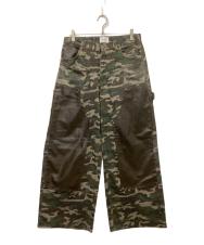 CAMPHOR WOOD (カンファーウッド) フェイクレザー切替カモフラージュパンツ カーキ×ブラウン サイズ:L