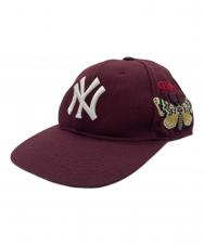 GUCCI (グッチ) NEW YORK YANKEES (ニューヨークヤンキース) バタフライ刺繍ベースボールキャップ レッド サイズ:57-61cm