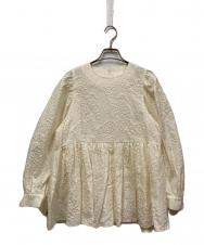 OHGA (オオガ) ジャガードペプラムギャザーブラウス アイボリー サイズ:SIZE Free