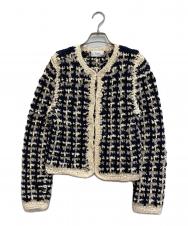 CLANE (クラネ) VINTAGE TAPE HAND KNIT CARDIGAN ホワイト×ネイビー サイズ:2