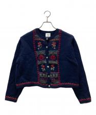 LAURA ASHLEY (ローラ アシュレイ) 古着 フラワーニットカーディガン ネイビー サイズ:MEDIUM
