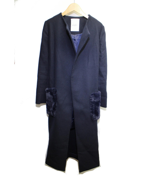 中古 古着通販 Limitless Luxury リミットレスラグジュアリー ダブルメルトンノーカラーコート ネイビー サイズ 36 ブランド 古着通販 トレファク公式 Trefac Fashion
