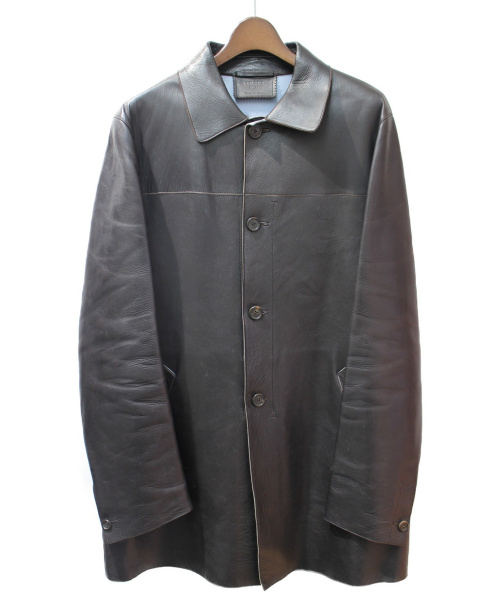 PRADA（プラダ）PRADA (プラダ) レザーコート ダークブラウン サイズ:50の古着・服飾アイテム
