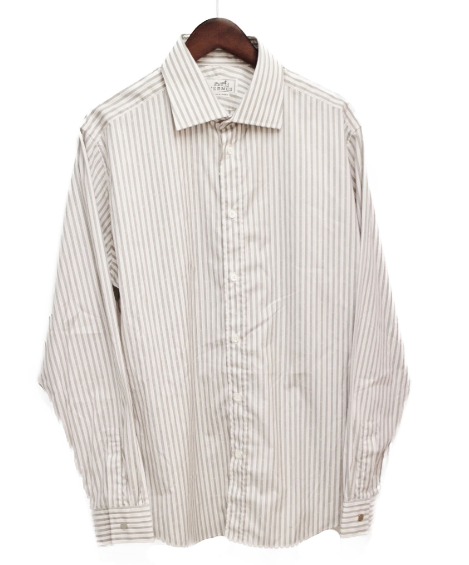 HERMES (エルメス) ストライプシャツ ホワイト×グレー サイズ:42 未使用品