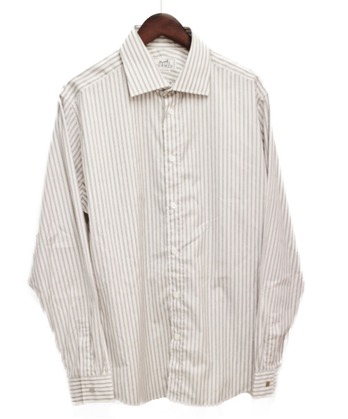 HERMES（エルメス）HERMES (エルメス) ストライプシャツ ホワイト×グレー サイズ:42 未使用品の古着・服飾アイテム