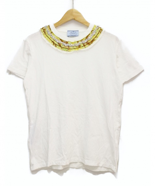 PRADA（プラダ）PRADA (プラダ) ネック装飾Tシャツ ホワイト サイズ:Sの古着・服飾アイテム