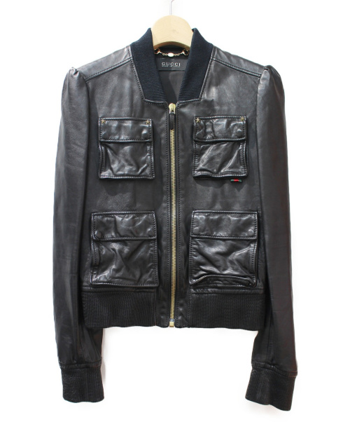 GUCCI（グッチ）GUCCI (グッチ) レザージャケット ブラック サイズ:40の古着・服飾アイテム
