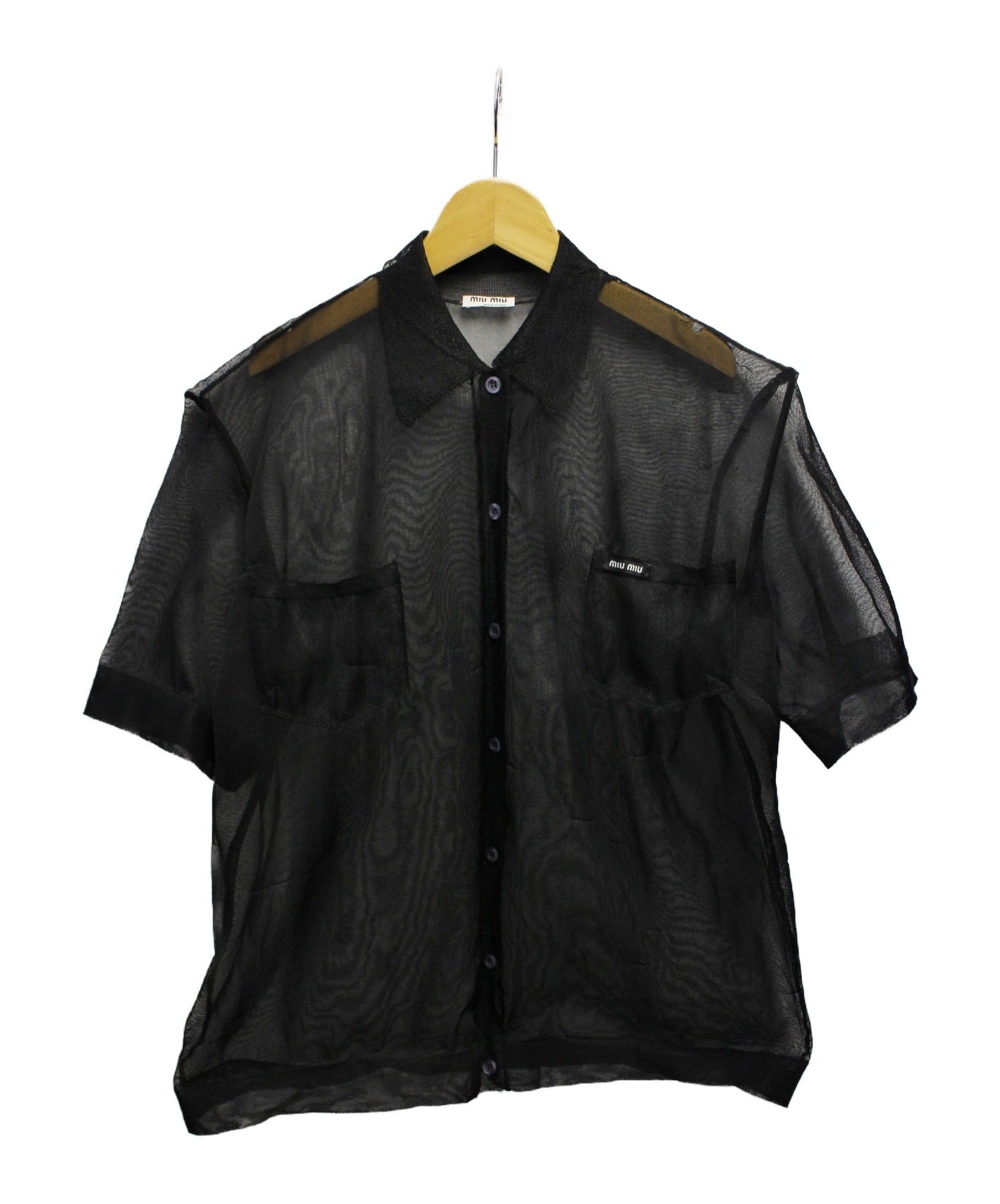 MIU MIU (ミュウミュウ) シアーシルクシャツ ブラック サイズ:-