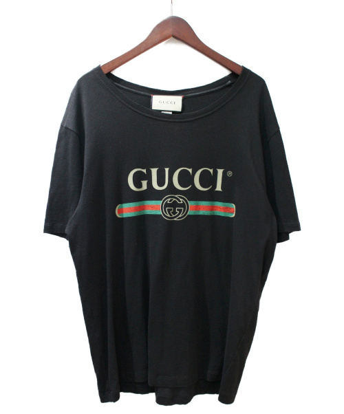GUCCI（グッチ）GUCCI (グッチ) ヴィンテージロゴプリントダメージTシャツ ブラック サイズ:Ｌの古着・服飾アイテム