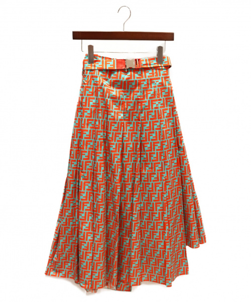 FENDI（フェンディ）FENDI (フェンディ) Aラインアシメプリーツスカート オレンジ×ブルー サイズ:38 ズッカ柄の古着・服飾アイテム