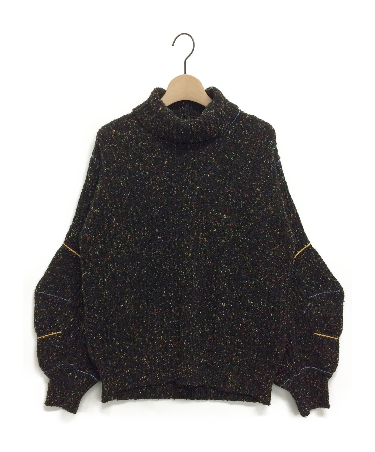 【中古・古着通販】TOGA PULLA (トーガ プルラ) Tweed Knit High Neck Sweater ブラック サイズ:36
