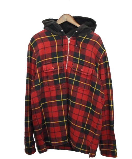 SUPREME（シュプリーム）Supreme (シュプリーム) Hooded Plaid Half Zip Shirt レッド サイズ:Mの古着・服飾アイテム