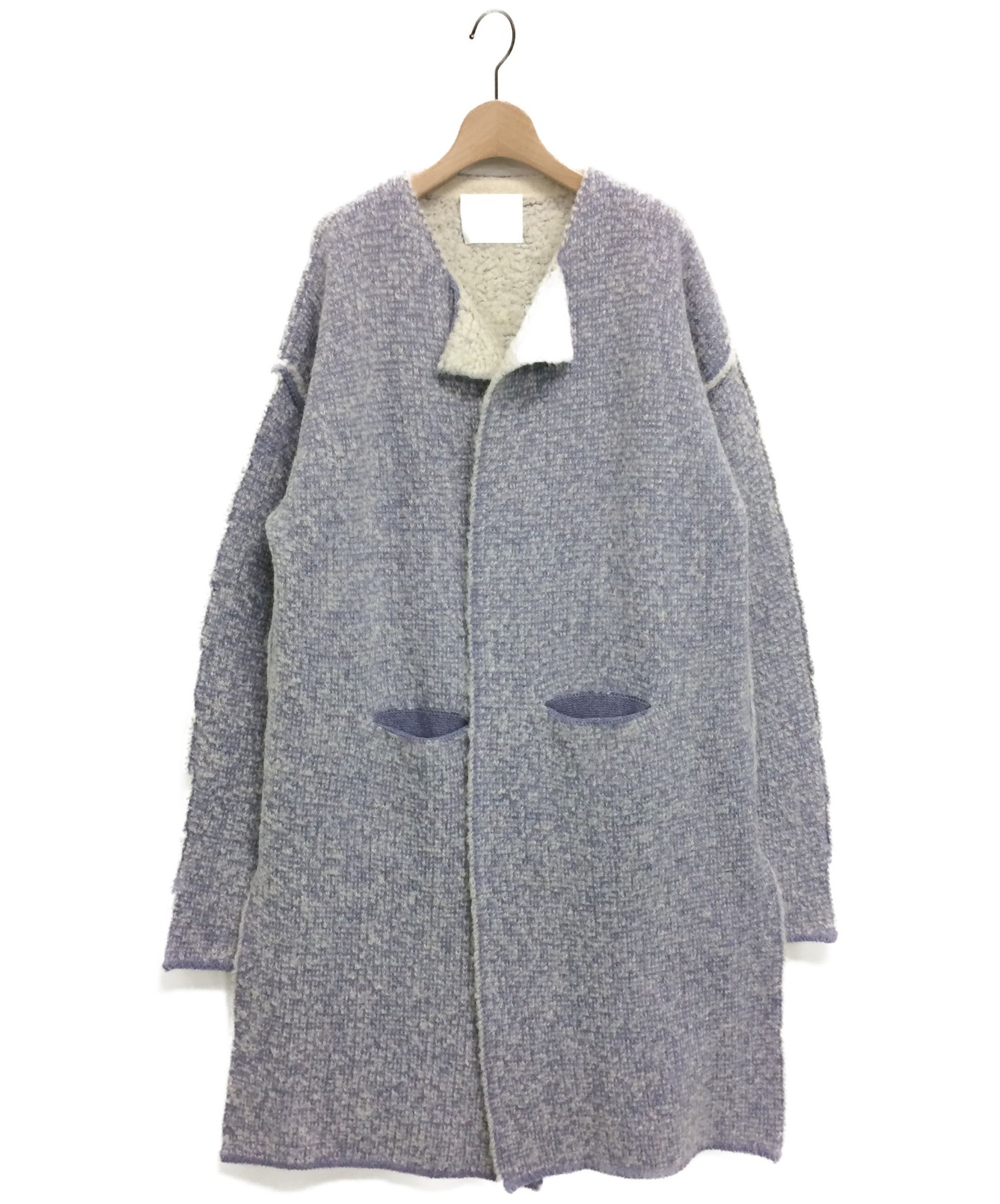 【中古・古着通販】mame kurogouchi (マメ クロゴウチ) Mouton Knit Coat サックスブルー サイズ:1｜ブランド