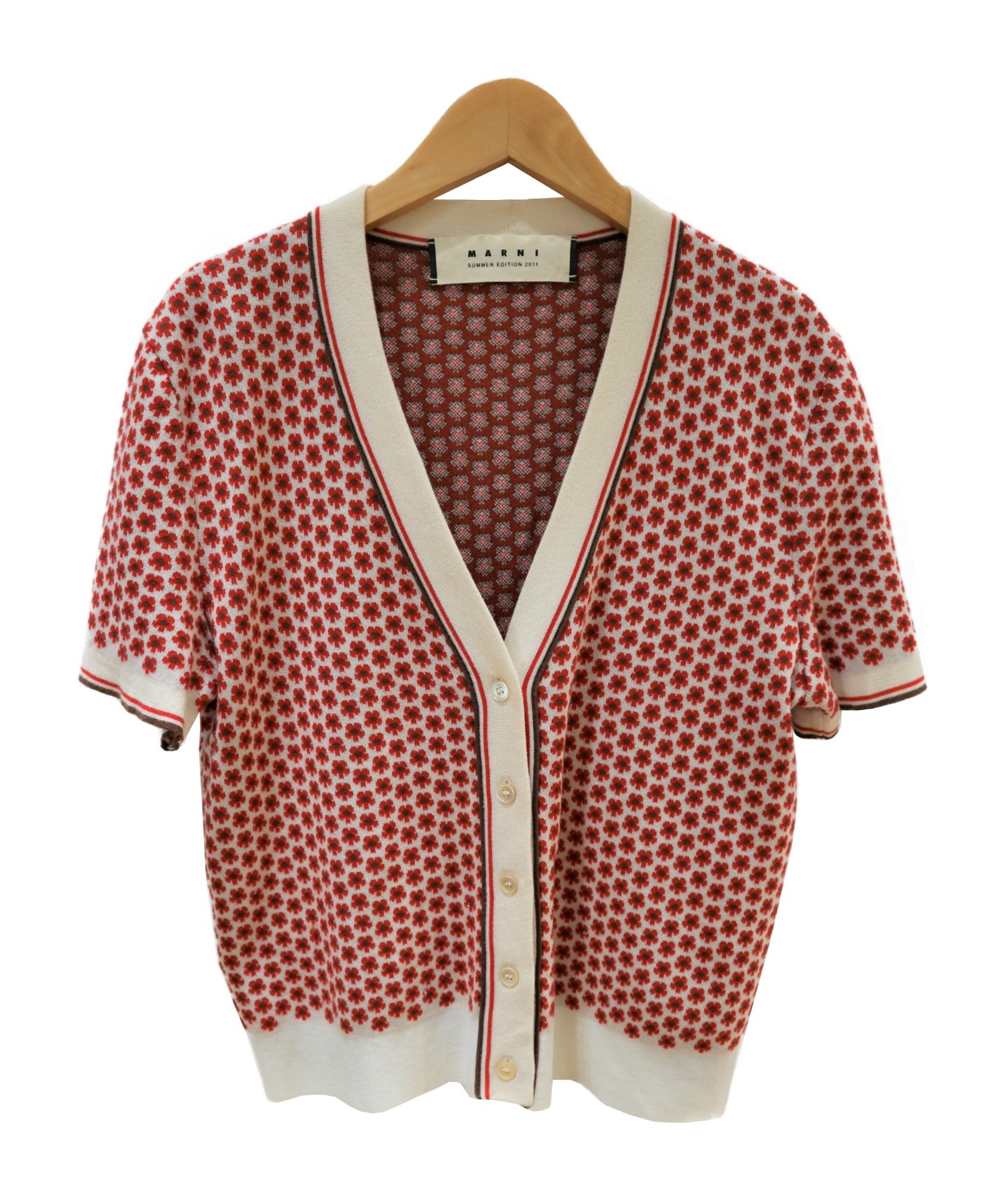 MARNI (マルニ) 半袖ニットカーディガン レッド サイズ:SIZE 40