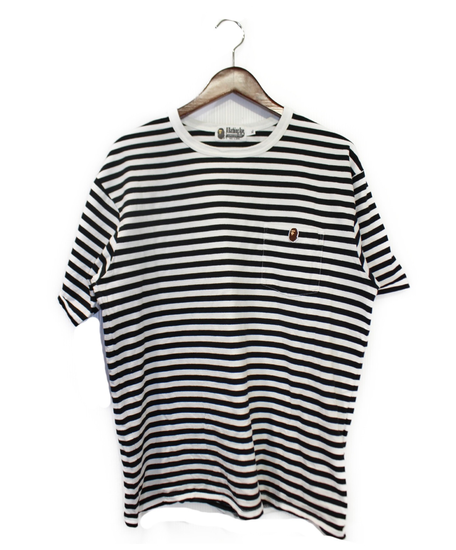 A BATHING APE (アベイシングエイプ) ボーダーTシャツ ホワイト×ブラック サイズ:XL