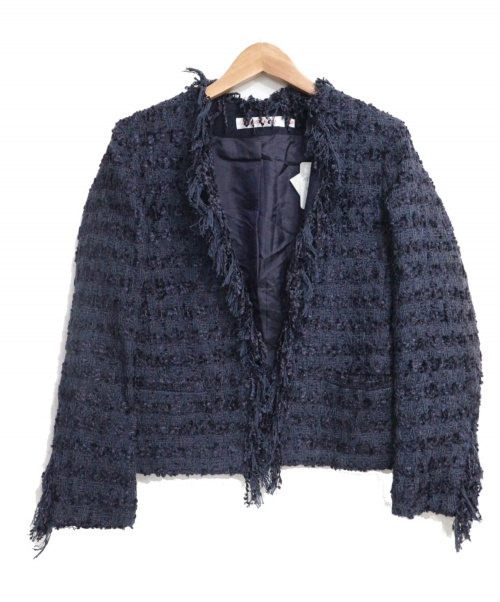 中古 古着通販 Dressterior ドレステリア ノーカラーツイードジャケット ネイビー サイズ 38 ブランド 古着通販 トレファク公式 Trefac Fashion