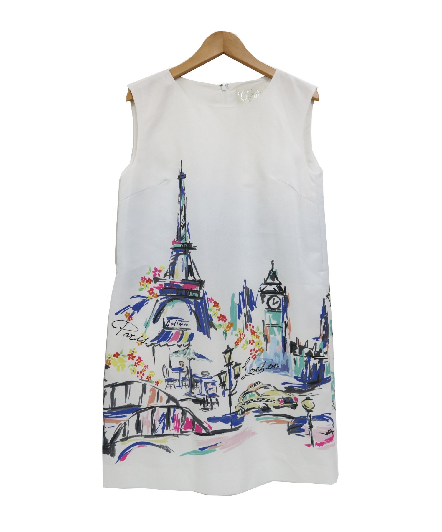 中古 古着通販 Chesty チェスティ パリ風景画ノースリーブワンピース ホワイト サイズ Free 未使用品 ブランド 古着通販 トレファク公式 Trefac Fashion