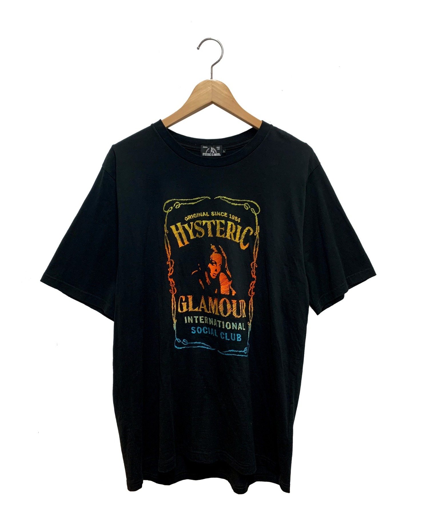 【中古・古着通販】Hysteric Glamour (ヒステリックグラマ) WHISKY LABEL刺繍Tシャツ ブラック サイズ:L