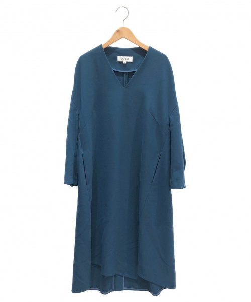 ENFOLD（エンフォルド）ENFOLD (エンフォルド) スポンジダブルクロススリットVネックドレス ブルー サイズ:38 2019AWの古着・服飾アイテム
