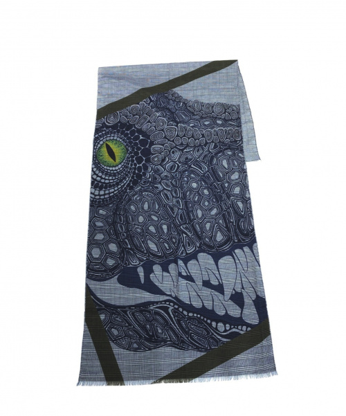 HERMES（エルメス）HERMES (エルメス) T-Rexスカーフ グレー×ネイビー サイズ:60×180 アリスシャーリー　Aaaaargh!の古着・服飾アイテム