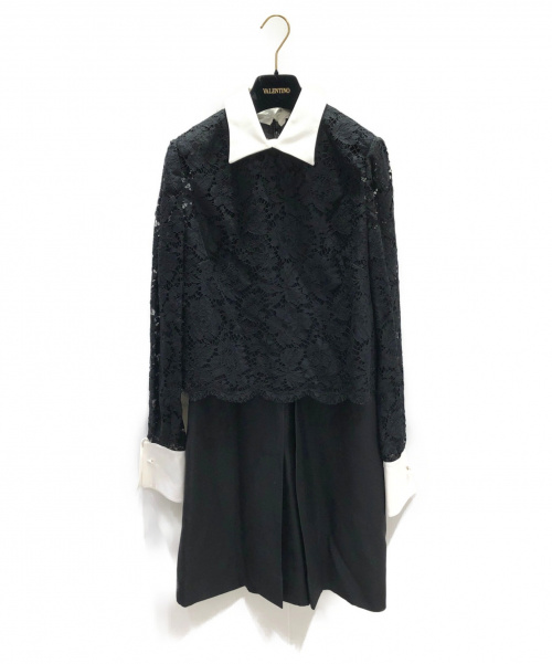 VALENTINO（ヴァレンティノ）VALENTINO (ヴァレンティノ) コントラストカラークレープクチュールドレス ブラック サイズ:42の古着・服飾アイテム