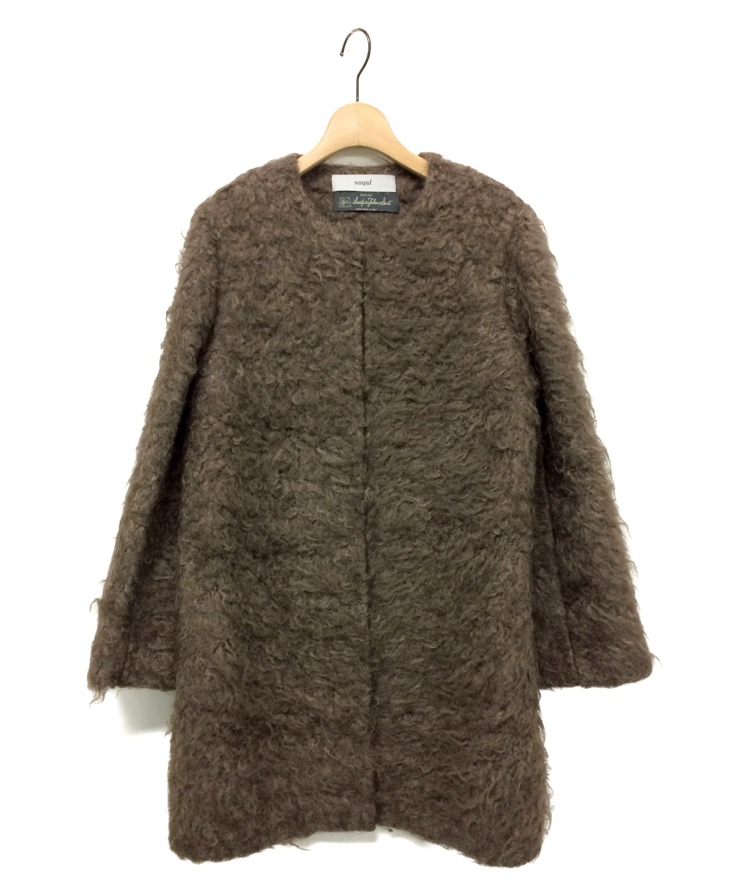 中古 古着通販 Saqui サキ モヘアノーカラーコート ブラウン サイズ 38 ブランド 古着通販 トレファク公式 Trefac Fashion