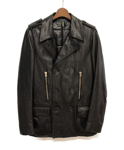 DIOR HOMME（ディオール オム）Dior Homme (ディオールオム) 中綿レザーPコート ブラック サイズ:44 羊革の古着・服飾アイテム