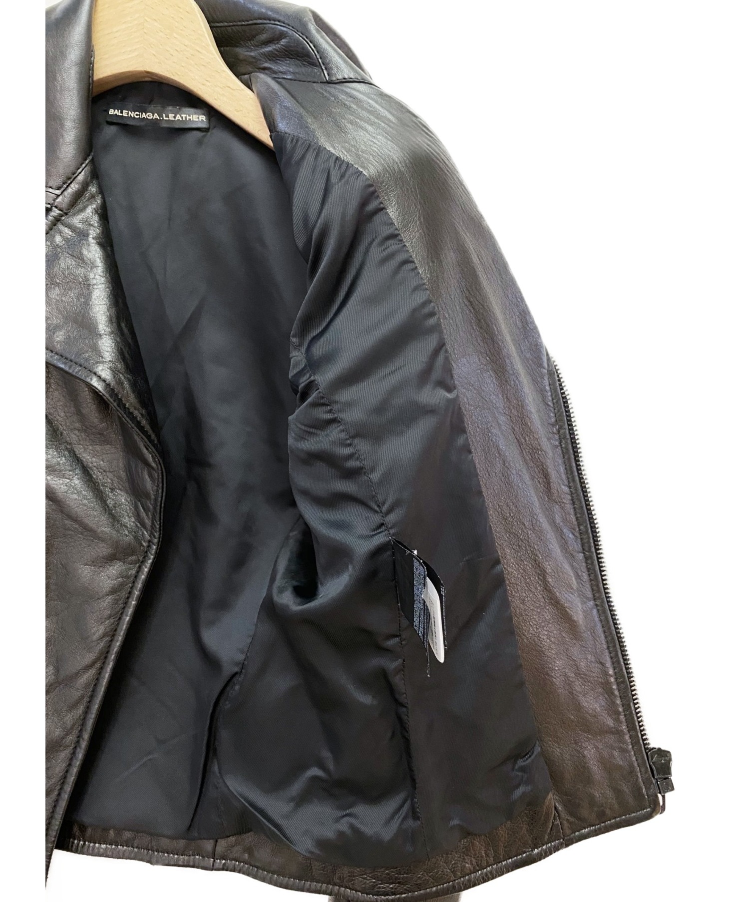 BALENCIAGA (バレンシアガ) レザーライダースジャケット ブラック サイズ:34