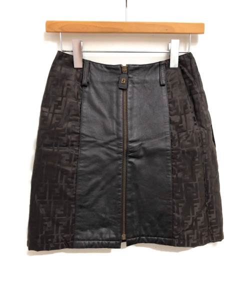 FENDI（フェンディ）FENDI (フェンディ) レザー切替スカート ブラウン サイズ:42の古着・服飾アイテム