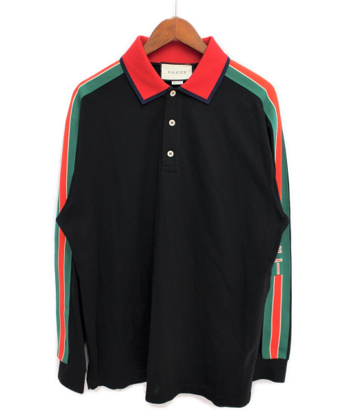 GUCCI（グッチ）GUCCI (グッチ) 19AW ロゴロングスリーブポロシャツ ブラック×レッド サイズ:XLの古着・服飾アイテム