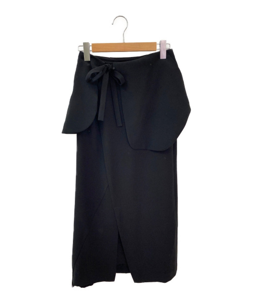 ENFOLD（エンフォルド）ENFOLD (エンフォルド) ダブルサテンラップパーツスカート ブラック サイズ:36の古着・服飾アイテム