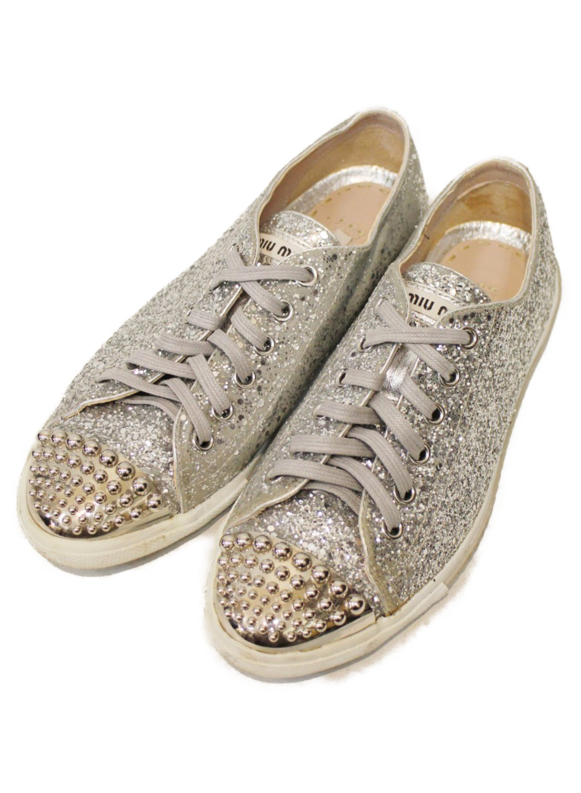 21人気no 1の 38 スニーカー ハイカット グリッター スチールトゥ 良品 Miumiu スニーカー