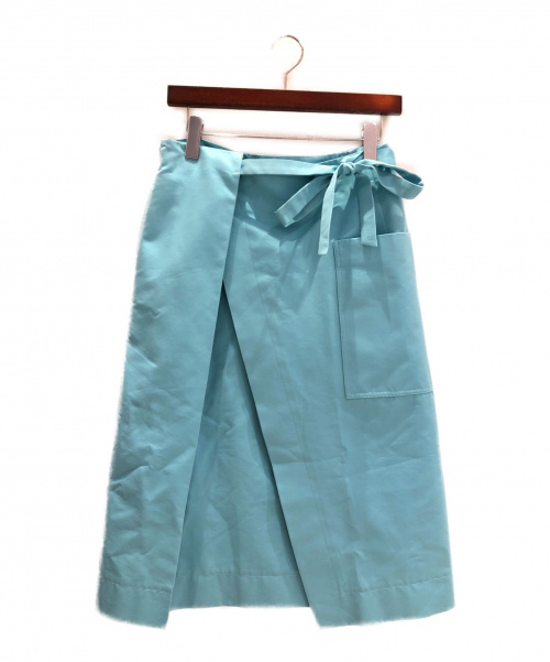 DRAWER（ドゥロワー）DRAWER (ドゥロワー) コットンシルクツイルベルトラップスカート スカイブルー サイズ:36の古着・服飾アイテム