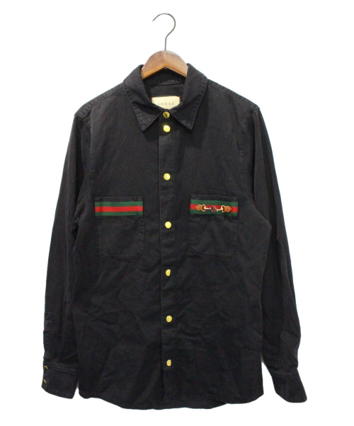 GUCCI（グッチ）GUCCI (グッチ) ブラックデニムエコウォッシュシャツ ブラック サイズ:44の古着・服飾アイテム