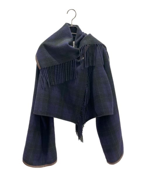 HERMES（エルメス）HERMES (エルメス) フリンジカシミヤショートジャケット ネイビー サイズ:36の古着・服飾アイテム