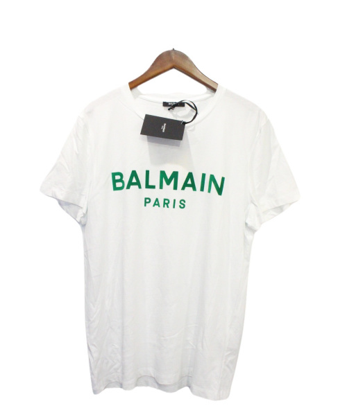 BALMAIN（バルマン）BALMAIN (バルマン) BALMAIN FLOCK TEE ホワイト×グリーン サイズ:Ｌの古着・服飾アイテム
